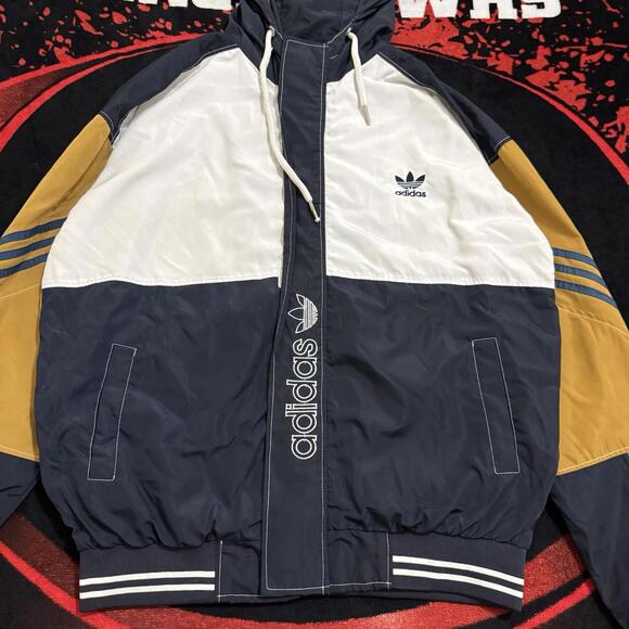 Adidas Originals Colorblock Hooded Windbreaker Jacket Navy Yellow XXL Men’s - Picture 5 of 9